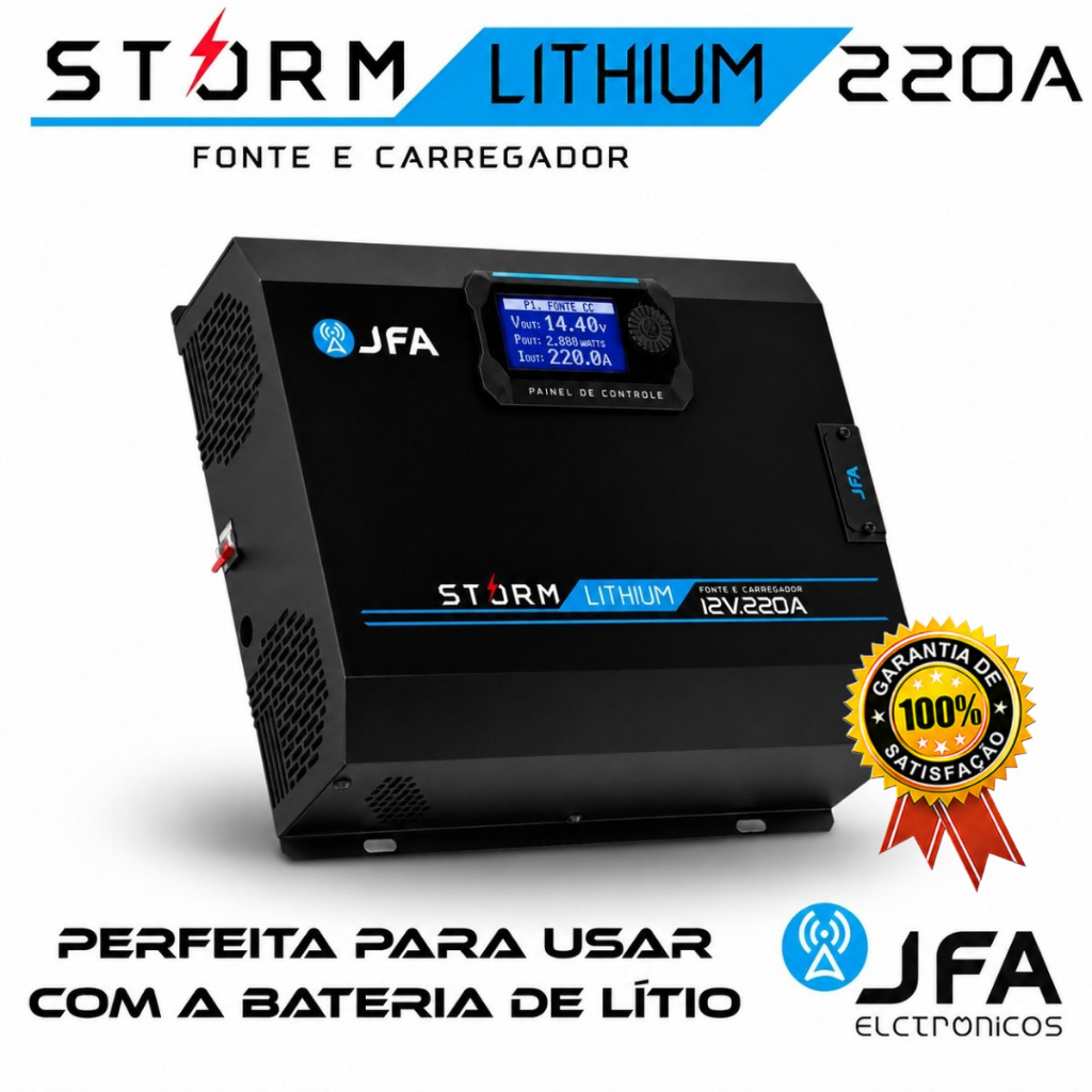 Fonte Carregador JFA Storm Lithium 220A Bivolt Automático Para Bateria Lítio