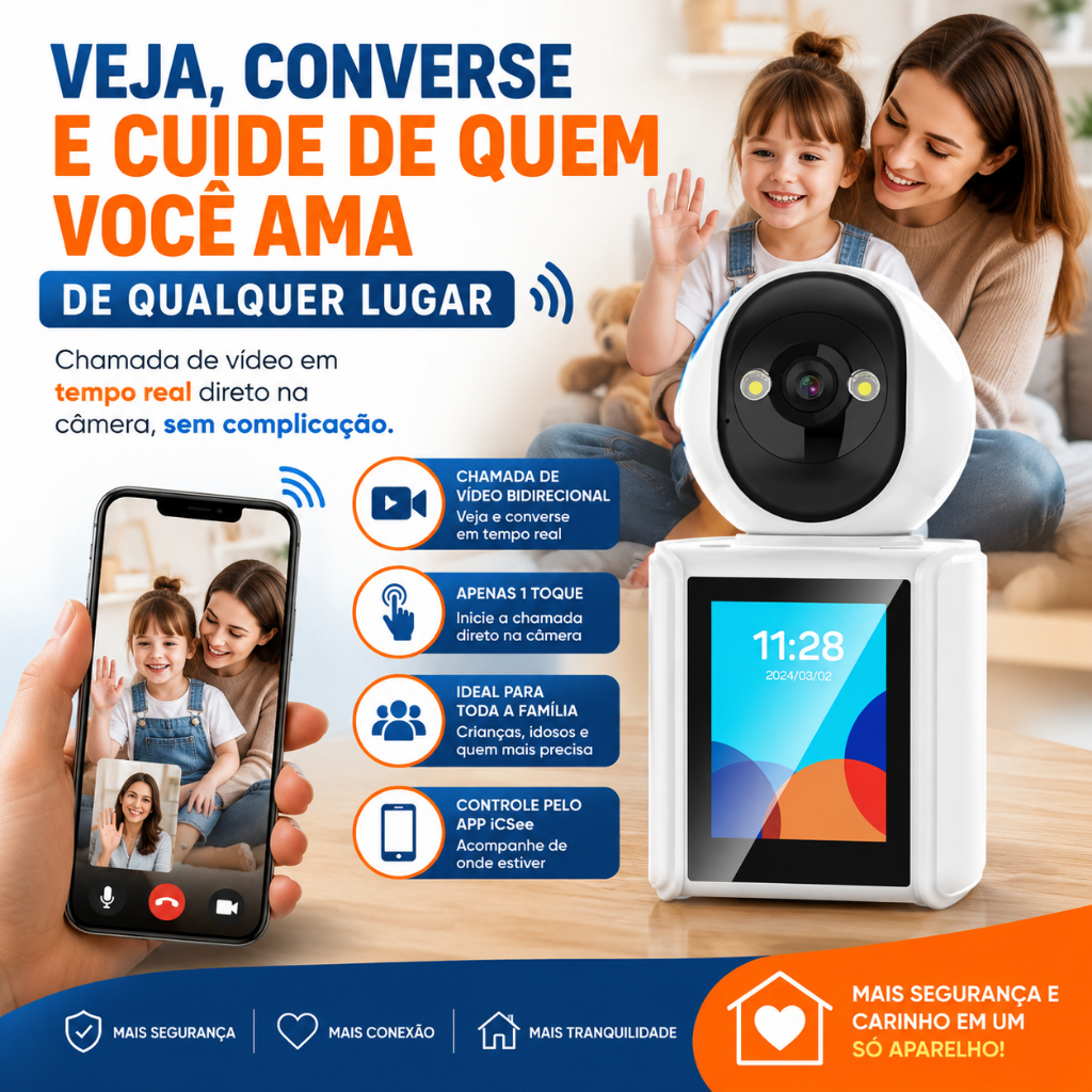 Câmera Babá Eletrônica WiFi com Tela LCD Chamada de Vídeo Full HD 1080P Visão Noturna Inova Prime KV-727