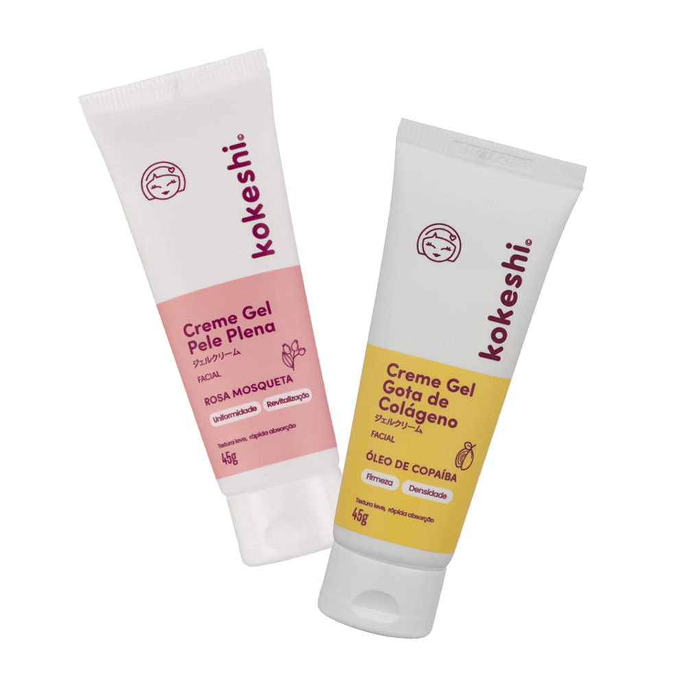Kit Facial Kokeshi Creme Gel Pele Plena E Gota De Colageno Antirrugas