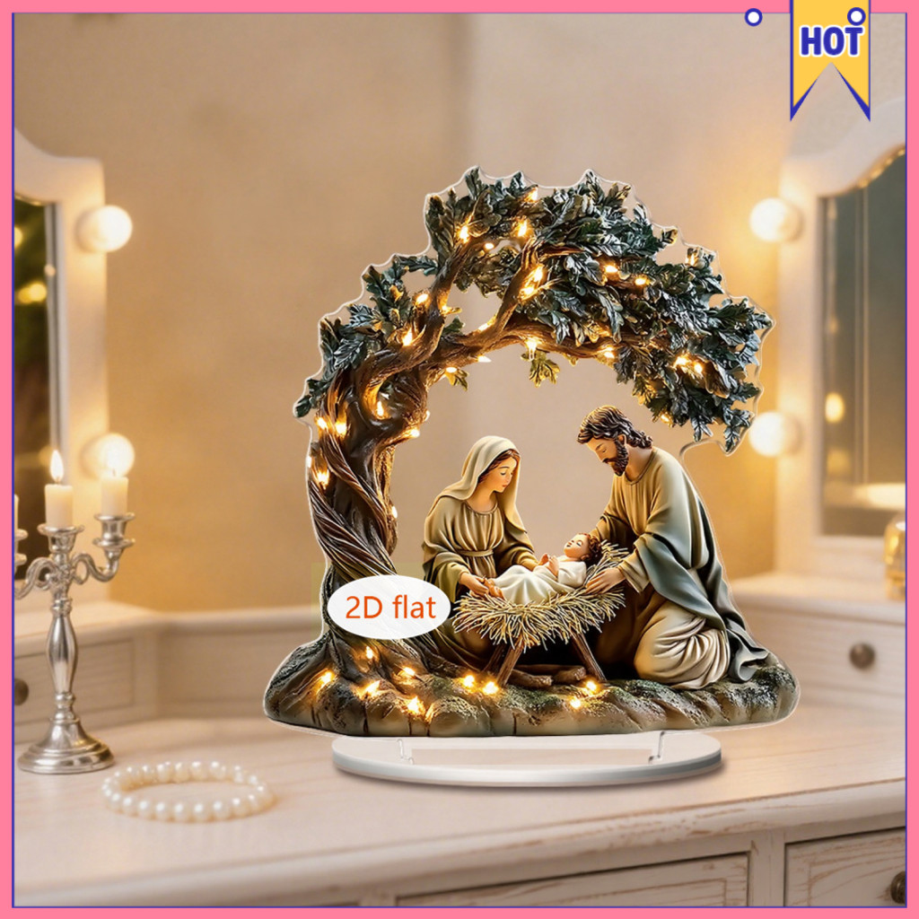 Artistic Christmas Nativity Acrylic Desktop Ornament Double-sided Hd Uv Print Table Decoration with Stable Base Perfect