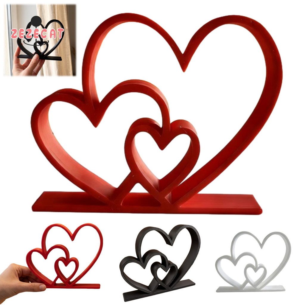 Romantic Desktop Ornament Double Heart Figurine 3d Printed Love Decor for Valentine's Day Anniversary Gift for Couples C