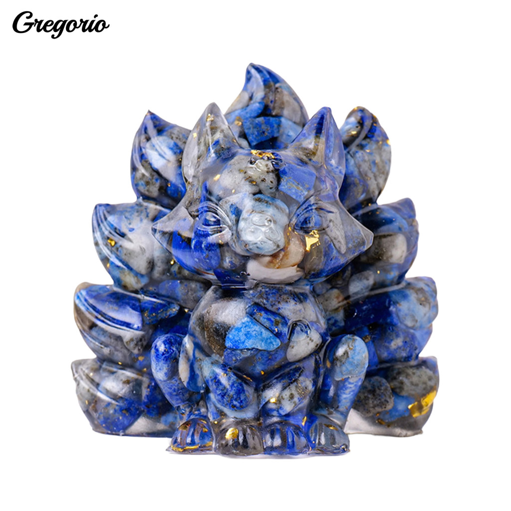 Healing Nine-tailed Fox Figurine Natural Stone Foxes Decor Hand-carved Colorful Faux Statue for Positive Energy Home Off