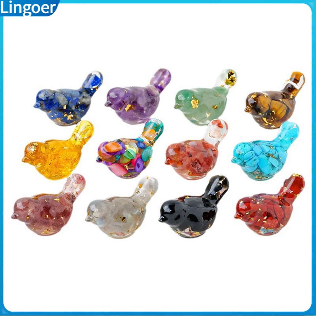 Hand-carved Natural Stone Colorful Bird Figurine – Positive Energy Mini Statue for Home Office Desktop Decoration Feng