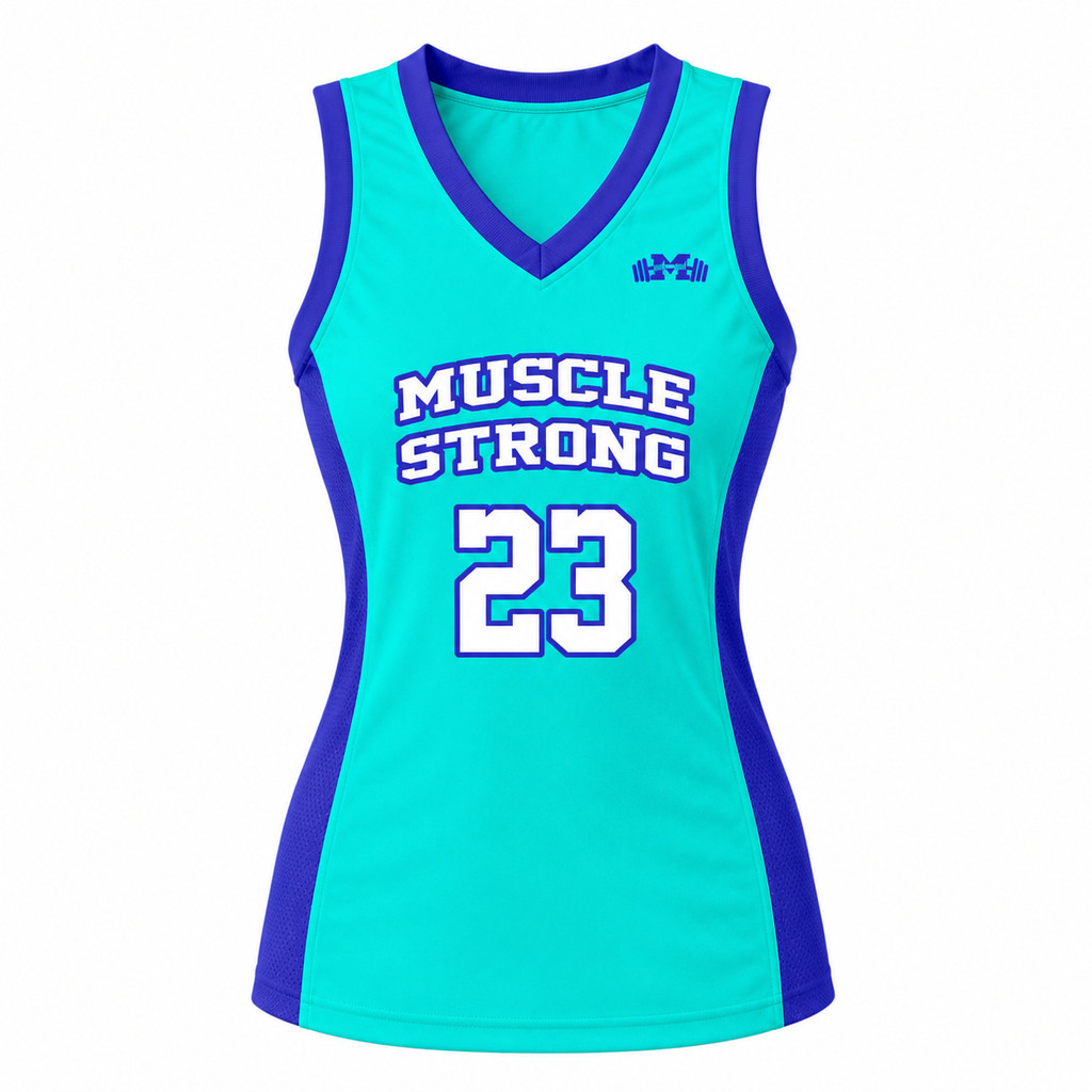 Regata De Basquete Feminina Água Com Azul Muscle Strong