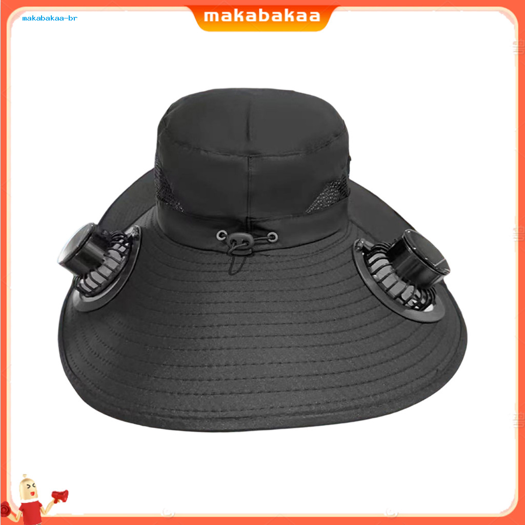 Buckle Sun Hat with Dual Fans Large Battery Solar Charging Full-face Protection Adjustable Drawstring Wide Brim for Outd