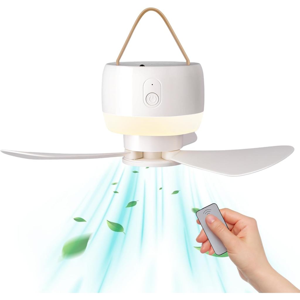 Tent Ceiling Fans for Camping, Portable Camping Fan with LED Lantern, Battery Operated Ceiling Fan, Tent Rechargeable Fa