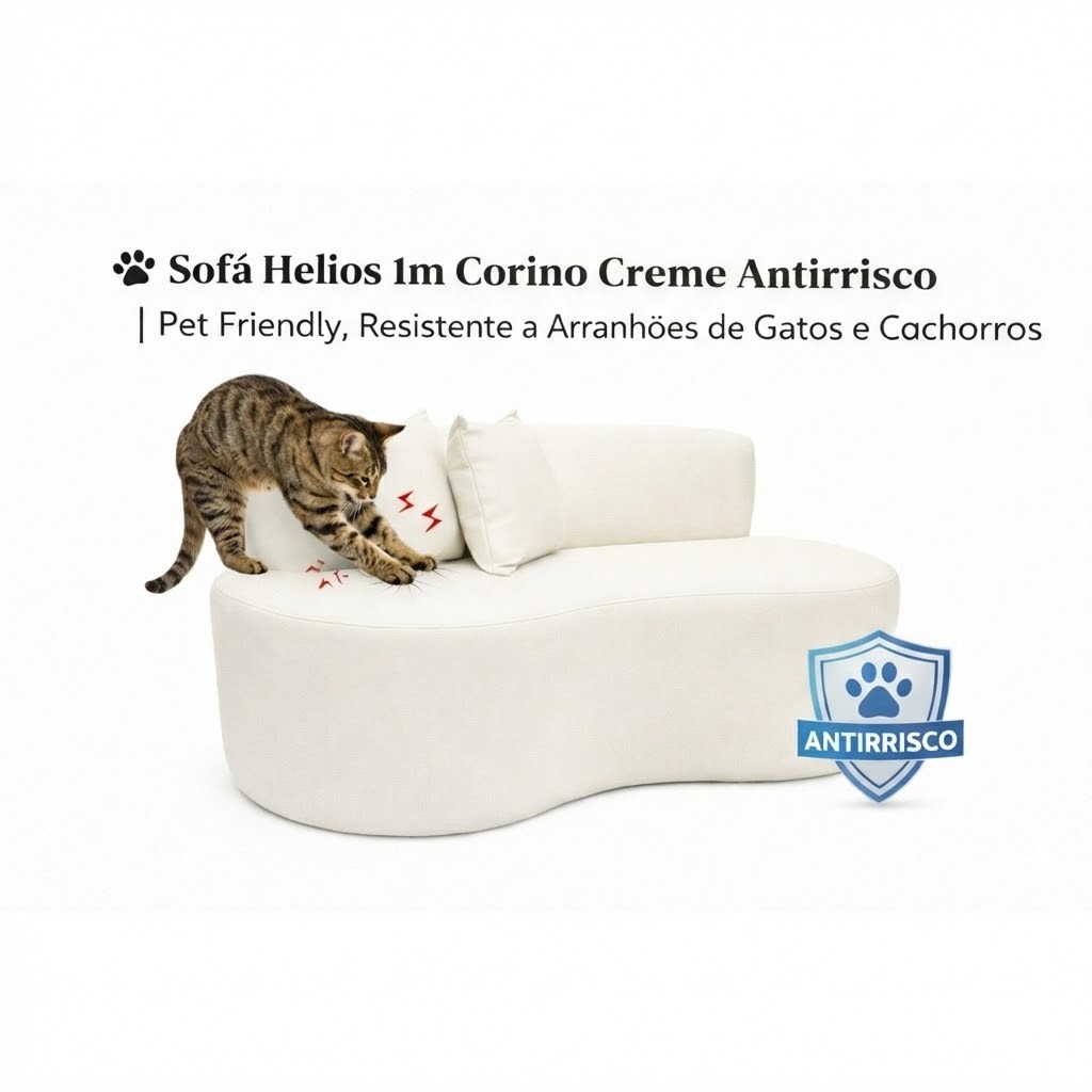 🐾 Sofá Helios 1 metro Corino Creme Antirrisco | Pet Friendly, Resistente a Arranhões de Gatos e Cachorros