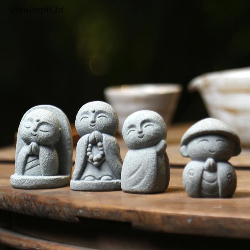ziyulinph Estátuas Bonito Pequena Jizo Escultura Estatuetas Enfeites De Jardim Japonês Ksitigarbha Aquário Bonsai BR