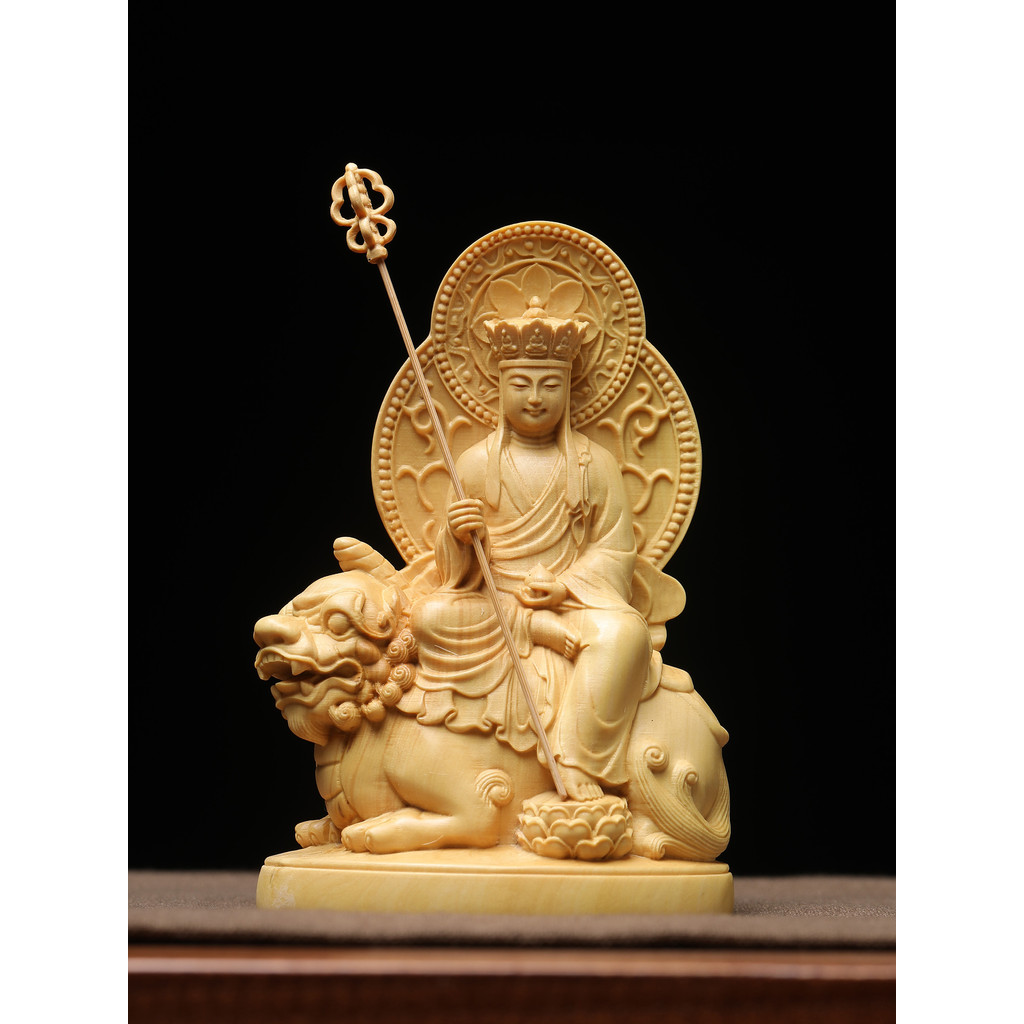 Autêntico pequeno folha buxo esculpido Ksitigarbha Bodhisattva ornamentos adoração doméstica deus estátua ornamentos car