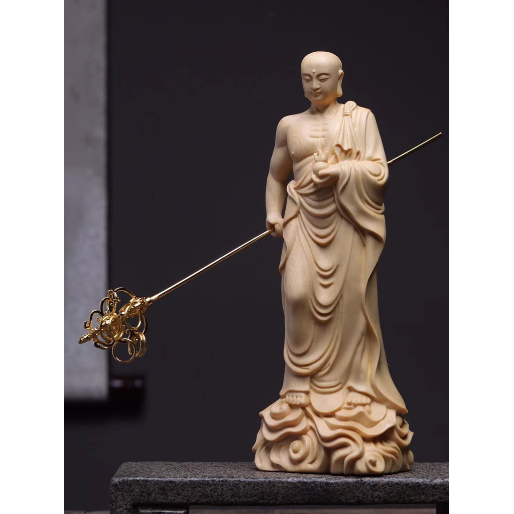 Cipreste esculpido Ksitigarbha estátua do templo doméstico adoração deus estátua ornamentos entrada para casa armário vi
