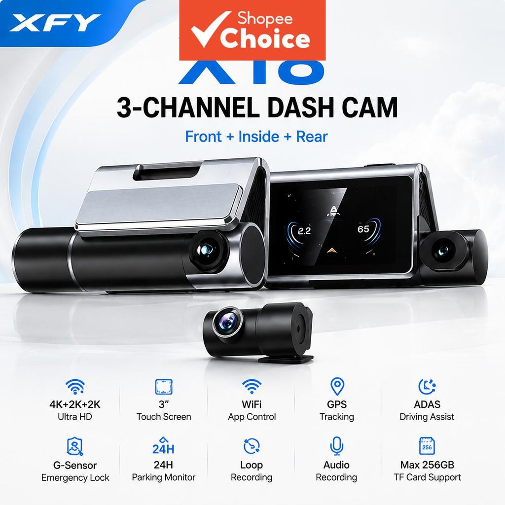 Xfy X18 4k Triple Dash Cam Frontal/interior/Traseiro WIFI Gps G-sensor Loop Gravação Áudio