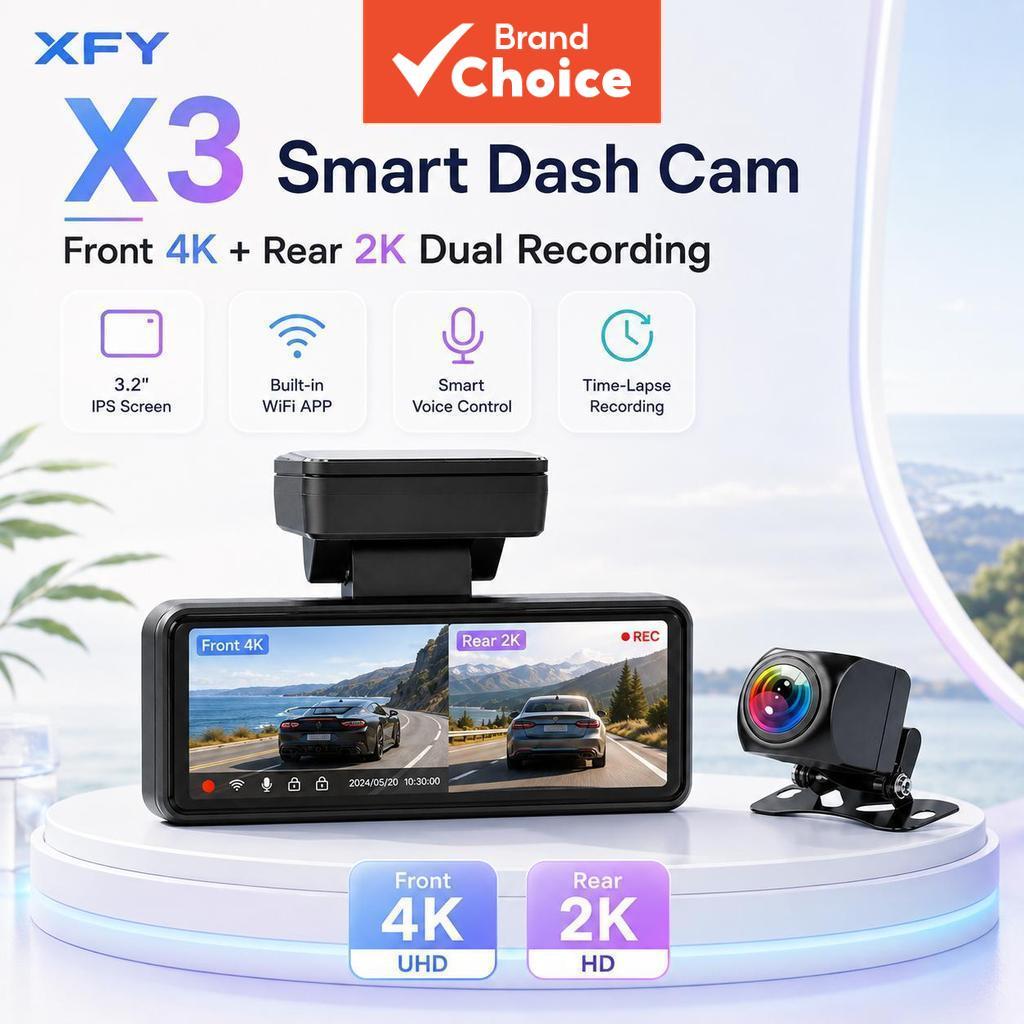 Xfy X3 4k Dash Cam De Canal Duplo Frontal 2k Traseira 256gb 3.2 Polegadas Ips WIFI App Controle De Voz Gravação Em Loop