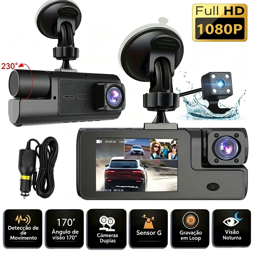 3-Lens Rearview Mirror Dash Cam, 1080P HD Car Camera, 3-Channel Recording: Front, Rear Cabin.
