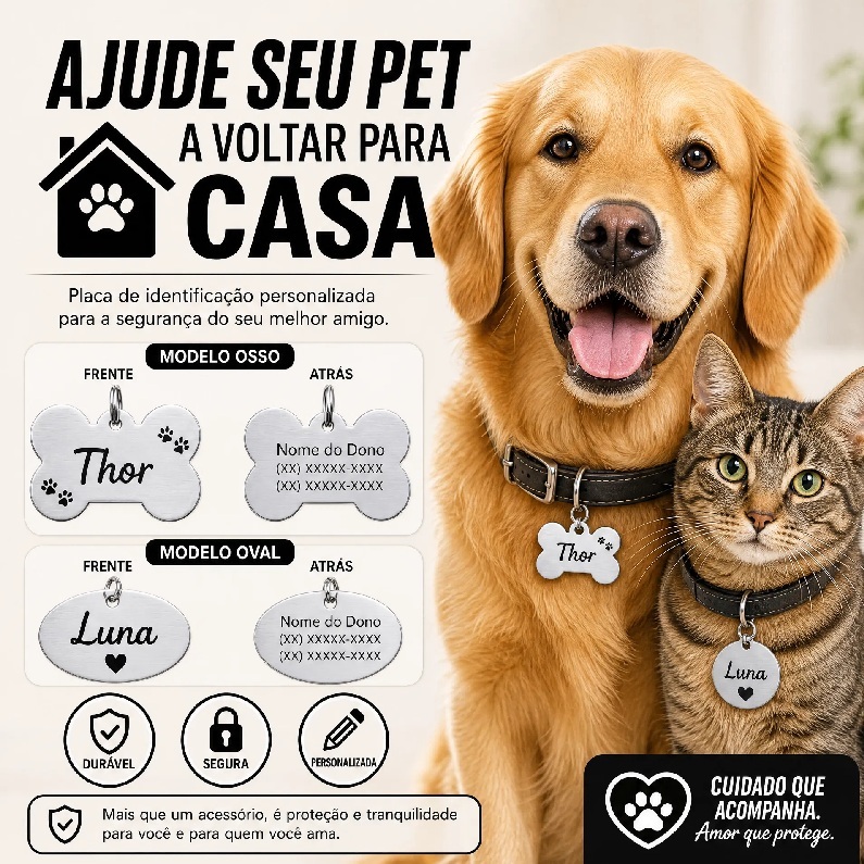 2 Plaquinha Identificação Pet Cachorro Gato Envio Imediato