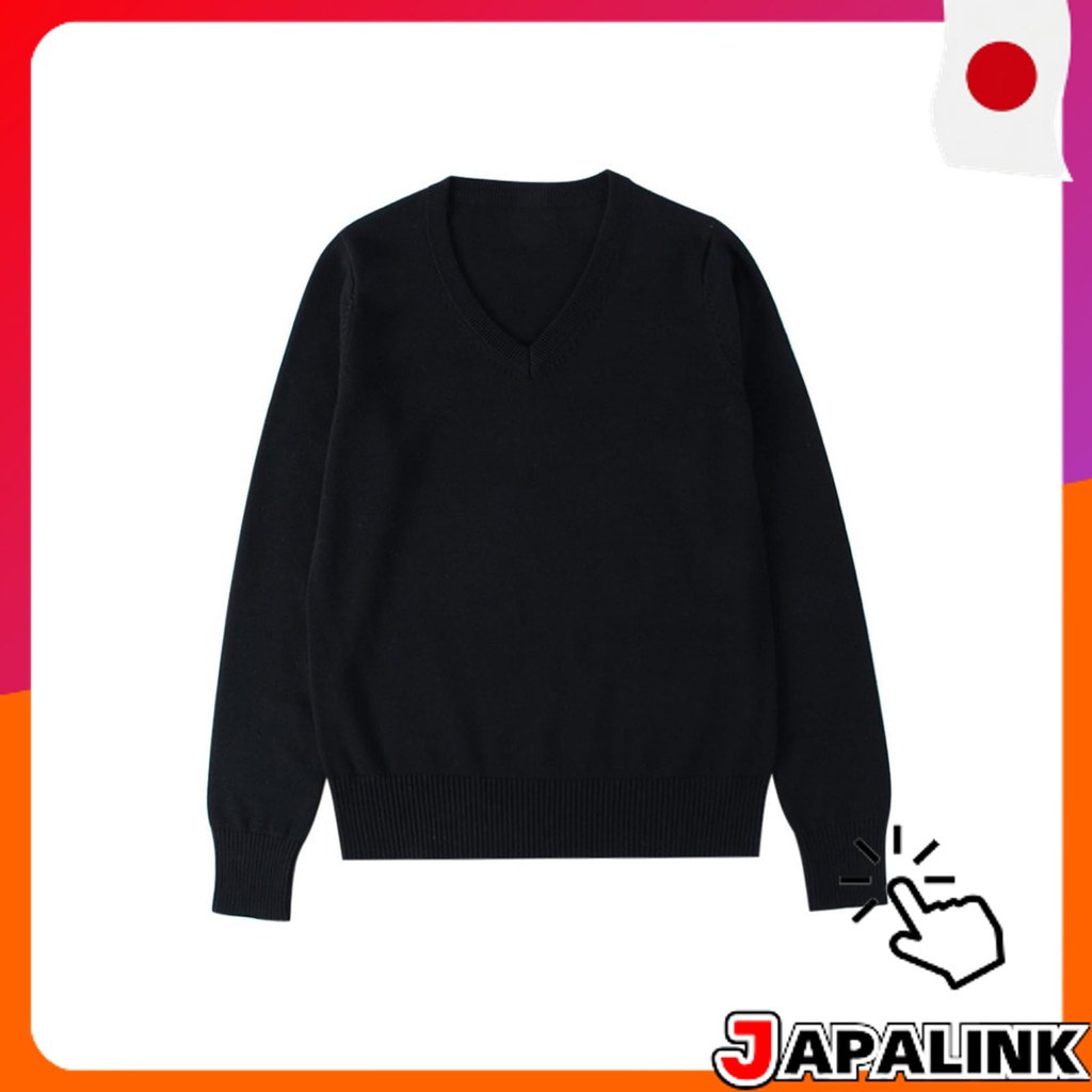 jinghuiyue Suéter Escolar Feminino Manga Longa V Neck Algodão Preto 【Direct from Japan】