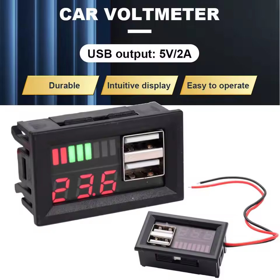 Detector de Voltagem para Carro USB 5V 2.4A Indicador de Bateria 12V-24V Capacidade para Bateria de Íon de Lítio