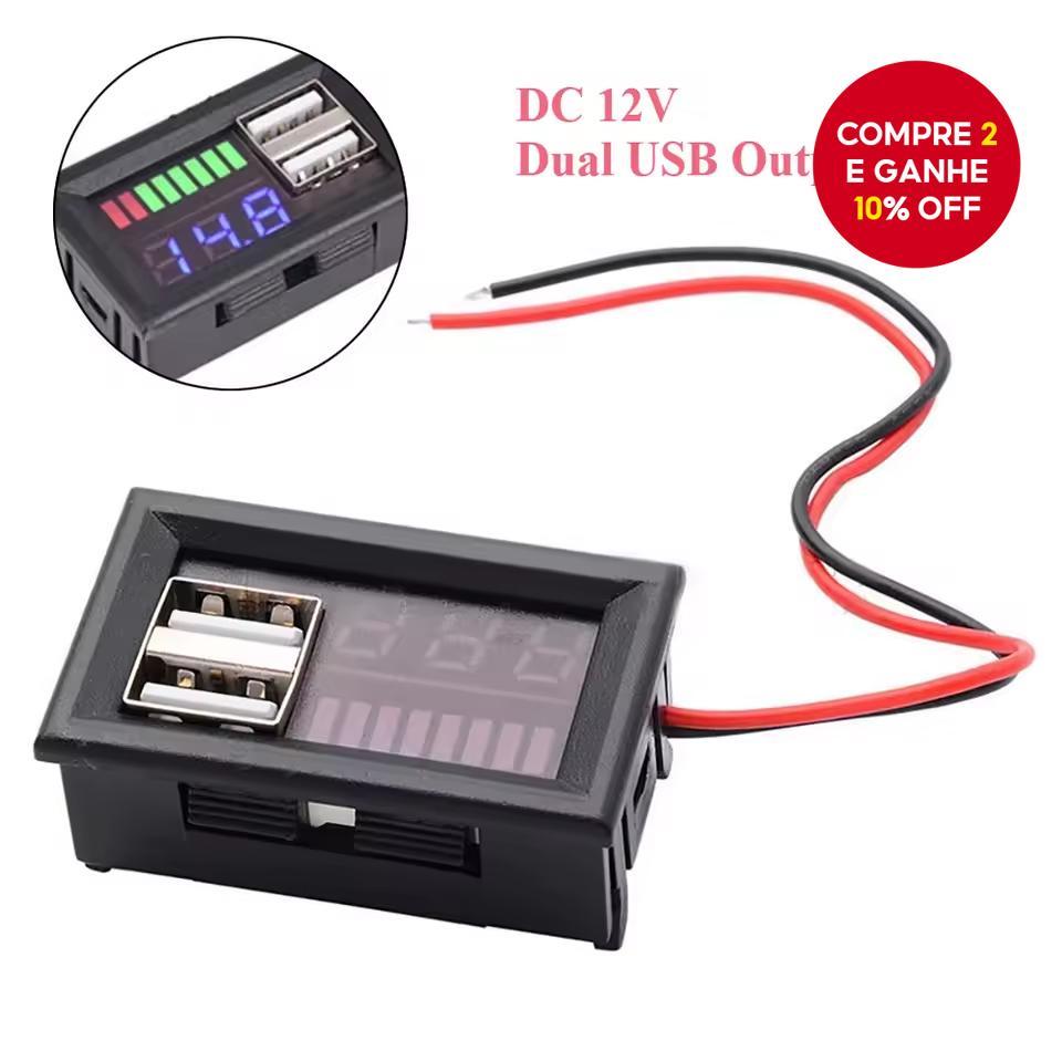 Dual USB 5V 2A Medidor de Voltagem para Carro Painel 12V-24V Indicador de Capacidade de Bateria de Lítio Testador de