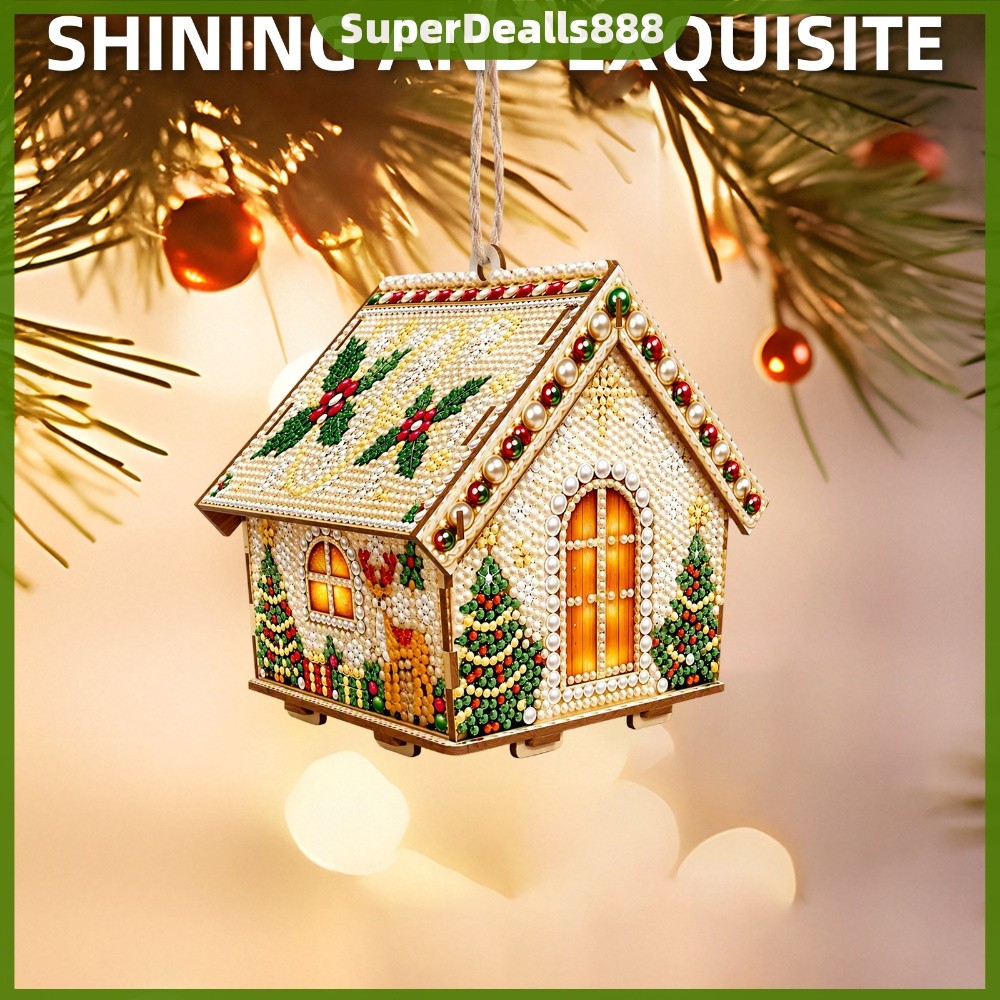 Wood Cottage DIY Diamond Art House Kit Ornamento De Férias [SuperDealls888 . br]
