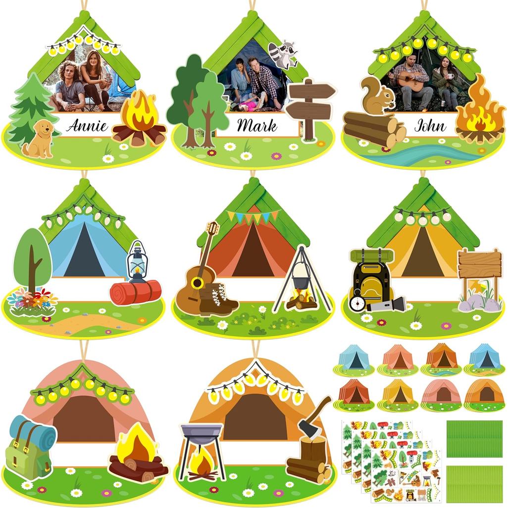 Moon Boat 32 Sets Camping Craft Wood Picture Frame Kit - DIY Camp Hanging Bulk for Summer Classroom School VBS Activitie