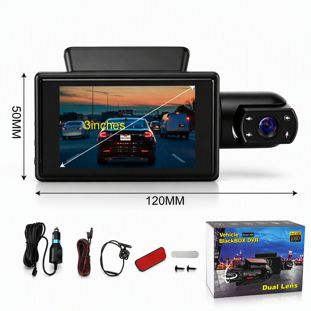 Câmera Veicular G60 Dual Lens Filmadora Automotiva Full HD 1080P Cartão 64GB