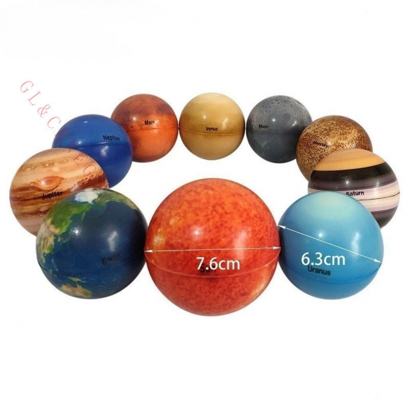 Um conjunto composto de 10 sistemas solares Planet Shapes, tamanho 6.3 cm. JKNV. OQVX