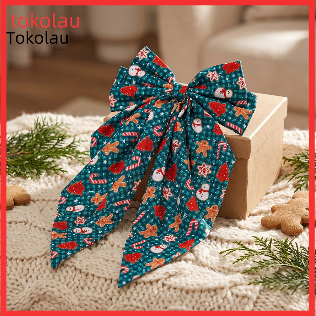 Christmas Hair Bows Decorative for Girls Bow for Women and Festive Holiday Print Clip Elegant Long Tail Barrette Perfect