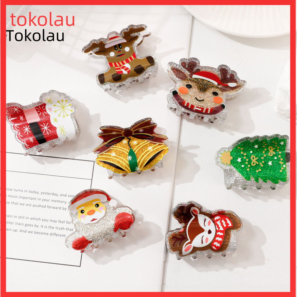 Decorative Hair Accessories Holiday Clips Christmas Claw for Women Girls – Cute Santa Elk Tree Socks Bells Design Non-