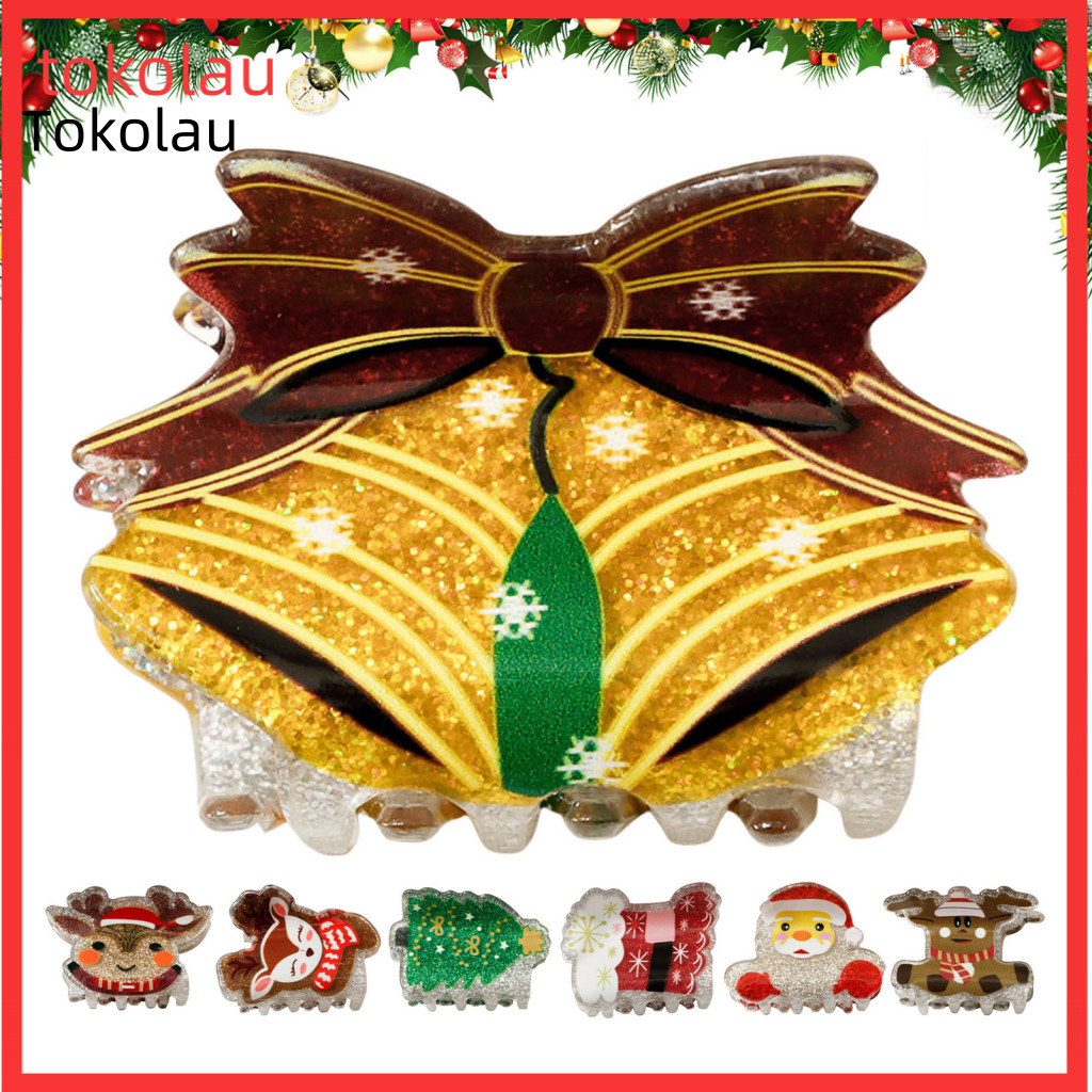 Holiday Hair Clips Decorative Accessories Christmas Claw for Women Girls – Cute Santa Elk Tree Socks Bells Design Non-
