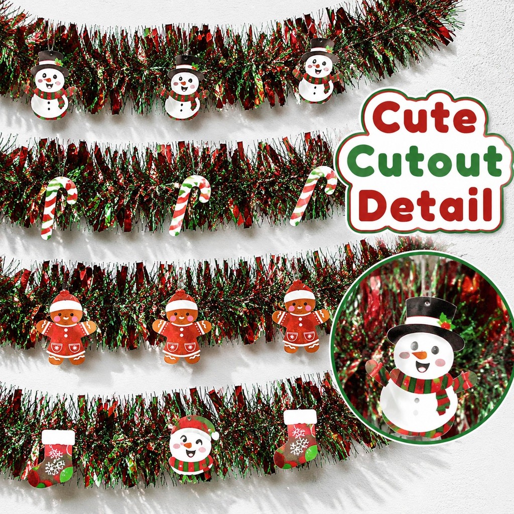 2M Xmas Chenille Tinsel Garland Boneco De Neve Candy Cane Bear Meia