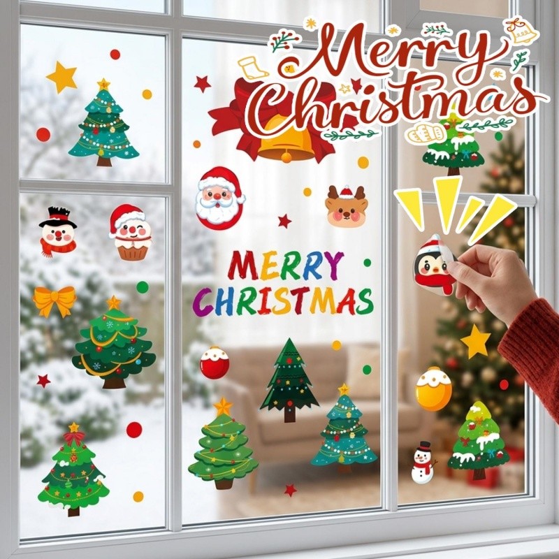 PVC Papai Noel Árvore Adesivo Janela Decoração Suprimentos-Requintado Boneco De Neve Garland Padrão Decalque Atmosfera D