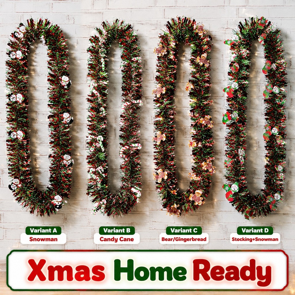 2M Xmas Tinsel Garland Bonito Recorte Decoração De Sala De Férias