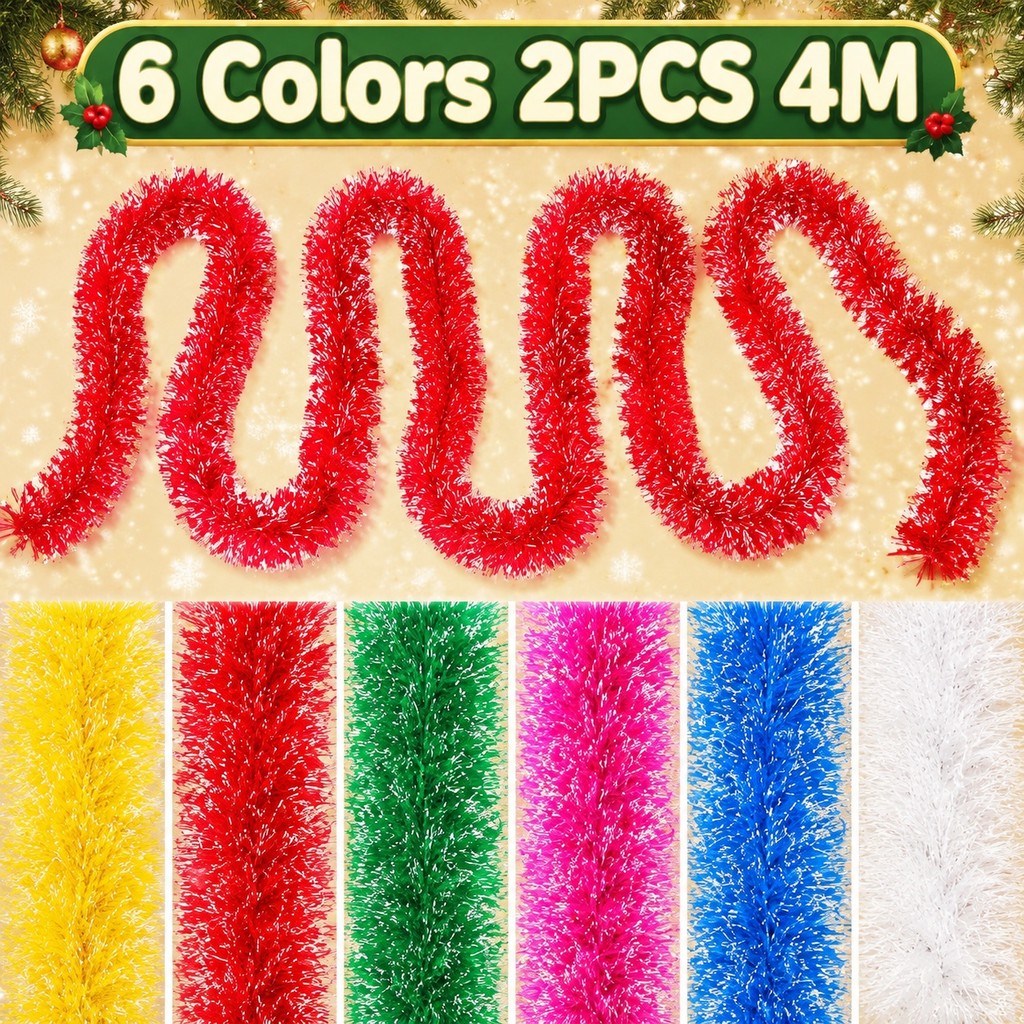 2 Pcs Colorido Xmas Tinsel 4M Party Streamer Garland Para Decoração De Festival Em Casa
