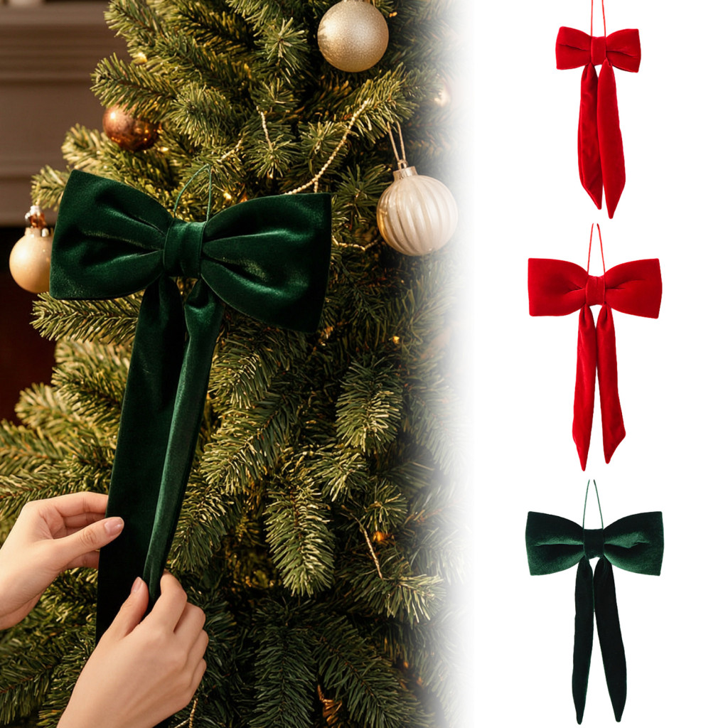 Velvet Bow Christmas Decoration Soft Plush Xmas Tree Ornament for Diy Wall Mirror Wreath Garland Holiday Home Decor –