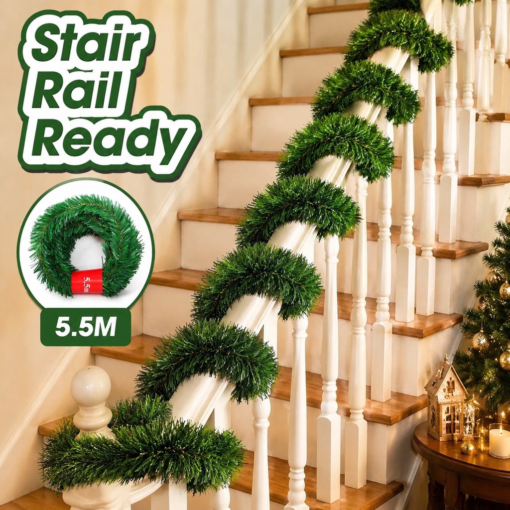 Lush Artificial Pine Strand Garland 5.5M Acessório De Natal Para Configuração De Trilhos De Árvore De Parede