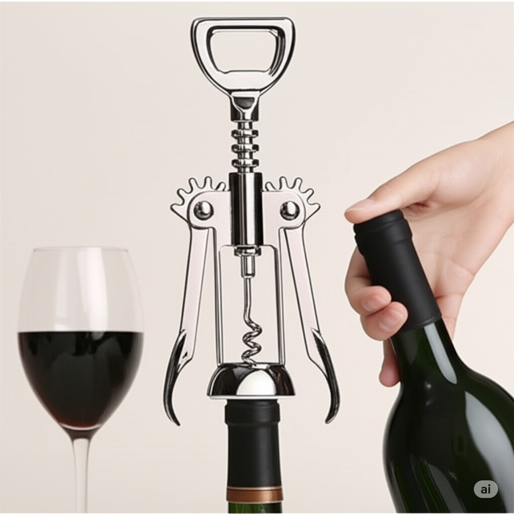 Saca Rolhas Abridor de Vinho Borboleta Profissional Inox Reforçado Manual para Garrafas de Vinho e Cerveja Premium Luxo