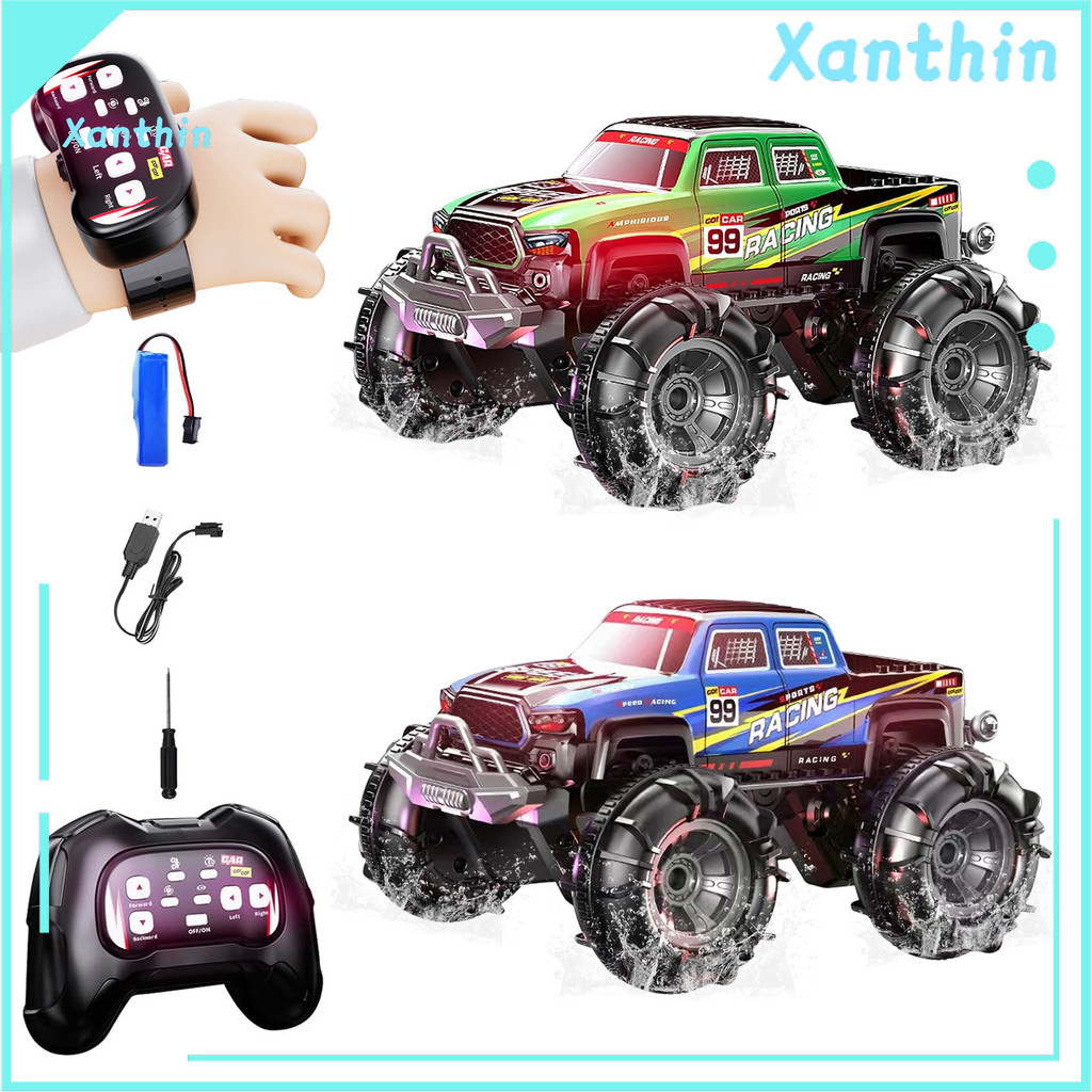 Carro Off-road Anfíbio De Controle Remoto Com Luz LED 4WD Kids Electric 2.4GHz RC Stunt Truck Recarregáve
