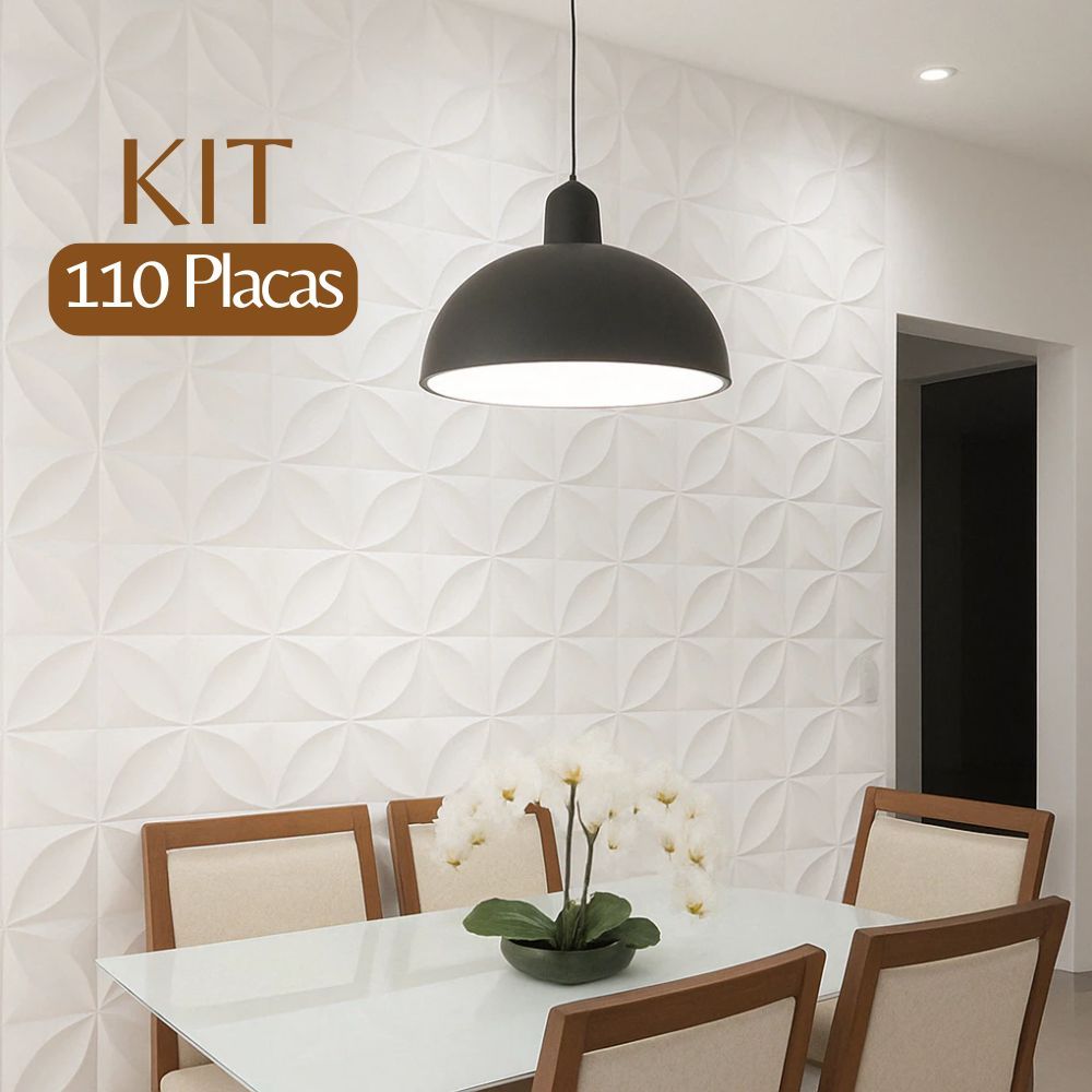Kit 110 Placas Decorativas 3D PVC 25x25cm Revestimento de Paredes