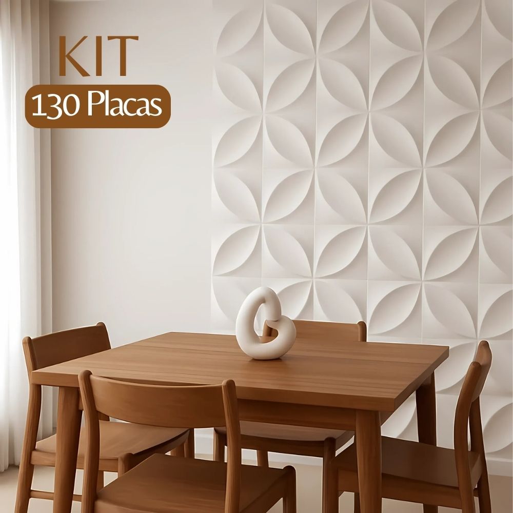 Kit 130 Placas Decorativas PVC 3D 25x25cm Revestimento de Parede Moderna