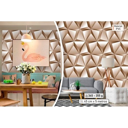 Papel Parede Adesivo PVC Geométrico Moderno Resistente 5 Metros