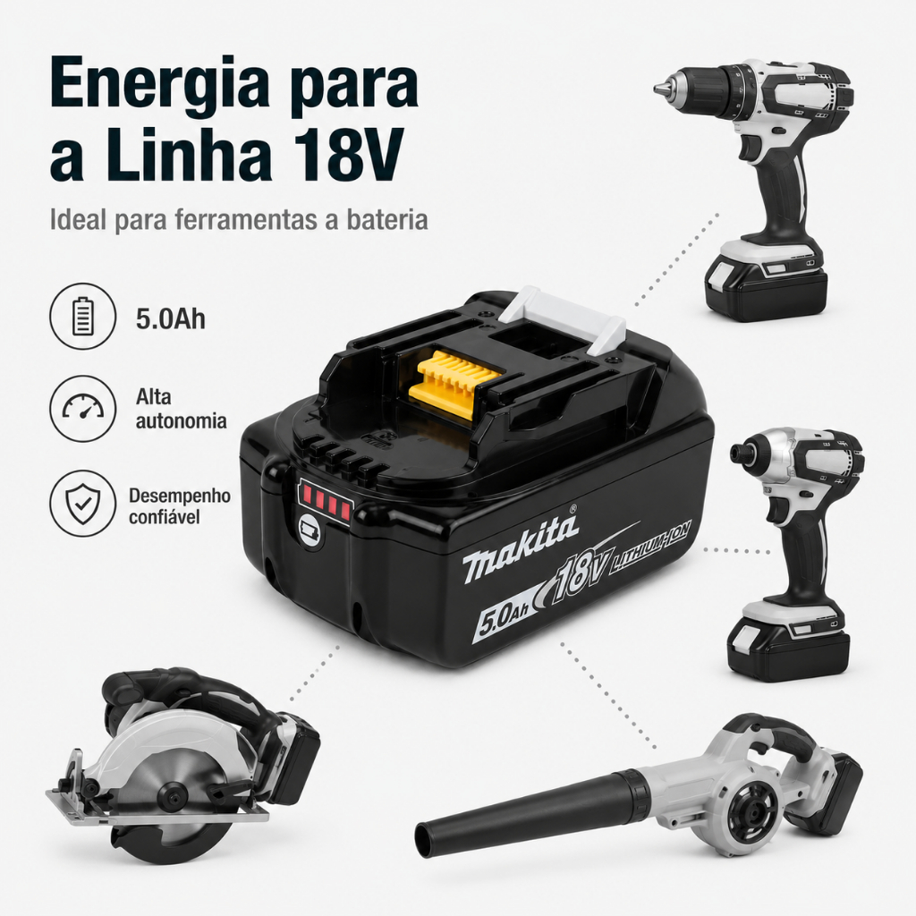 Bateria Original Makita BL1850B 18V 5Ah Li-Ion Lithium-Ion Indicador Carga Parafusadeira Sobrador