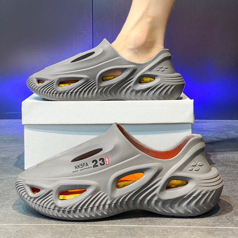 Influenciador Baotou chinelos masculinos verão exterior usar sola grossa esportes praia buraco sapatos adolescente ao ar