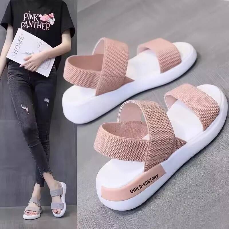 2026 verão sandálias elásticas femininas esportes casuais antiderrapante sapatos femininos romanos influenciador de sola