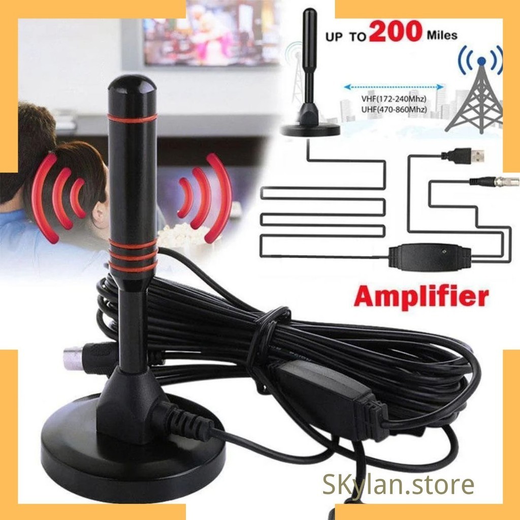 Amplificado TV Digital Antena Set, Conjunto Aéreo Interior e Exterior, 5000 Miles, DVB-T2, VHF, UHF, Base Magnética 3m