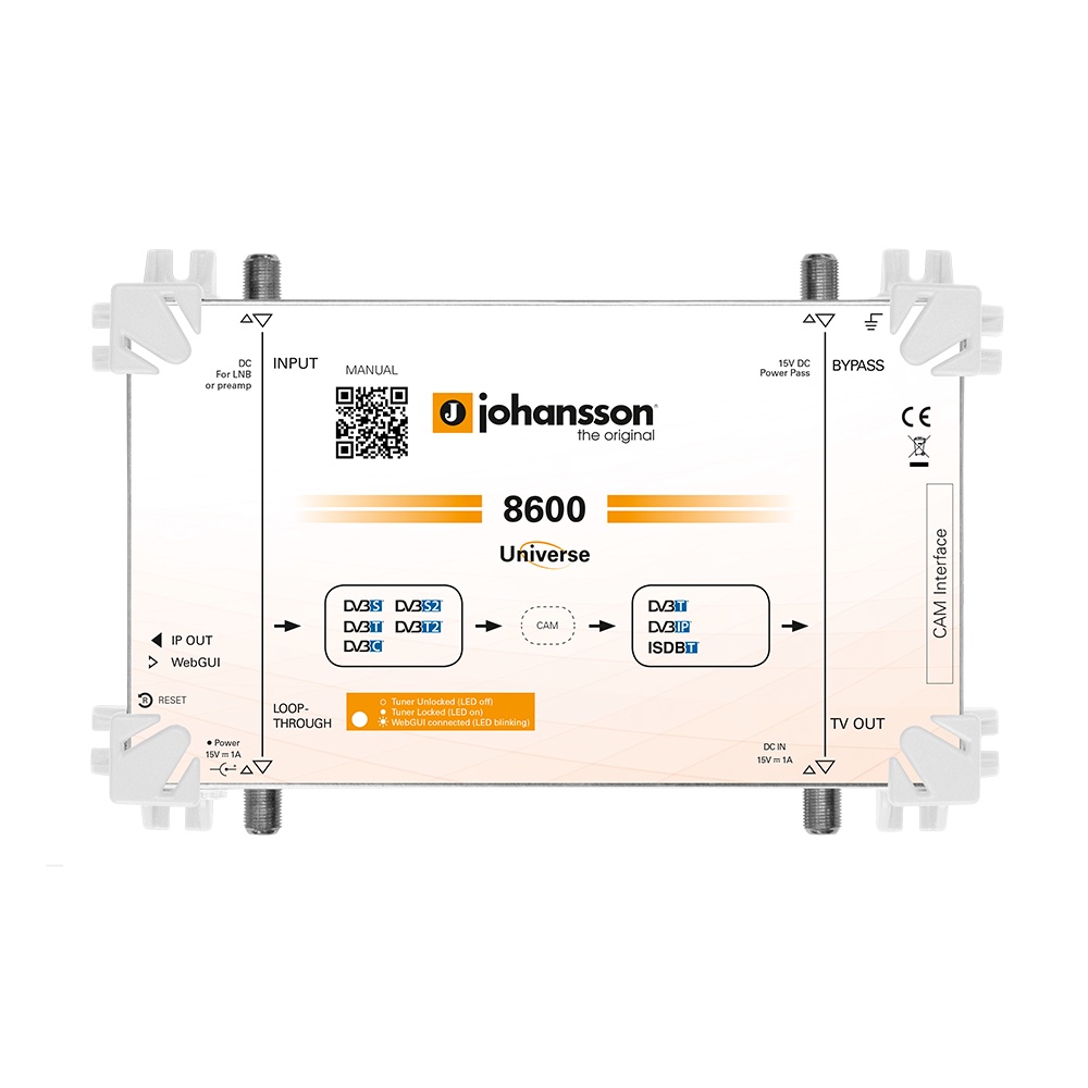 Transmodulador Digital Compacto Universal - JOHANSSON 8600 - (DVB-S / S2 DVB-T / T2 DVB-C)