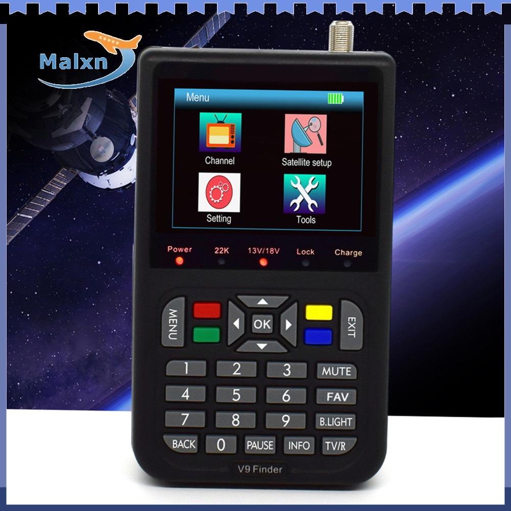 Malxn-br Satellite Finder V9 LCD digital de 3,5 polegadas com conformidade Full HD DVB-S/S2 e H.265 6000 canais de TV e