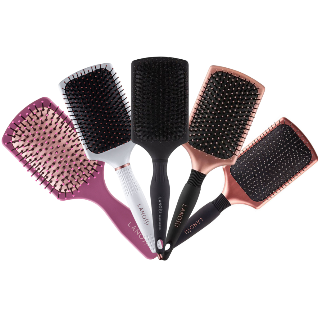 Escova De Cabelo Raquete Quadrada Black White Bronze Sortida Metálica Lanossi