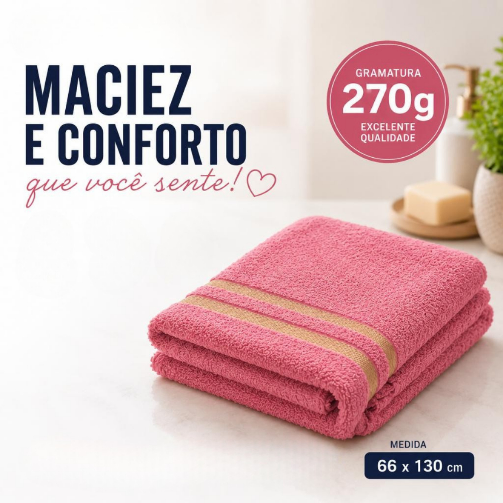 Kit toalha de Banho corpo 66x130 algodão 270g/m2