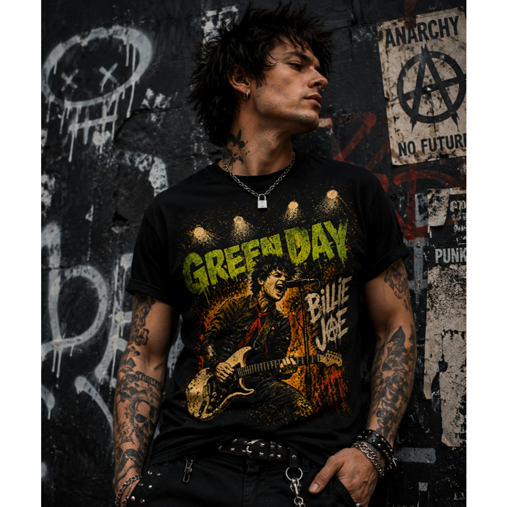 Camiseta Green Day Billie Joe Punk Rock Masculina Feminina Estilo Vintage Grunge Preta 100% Algodão