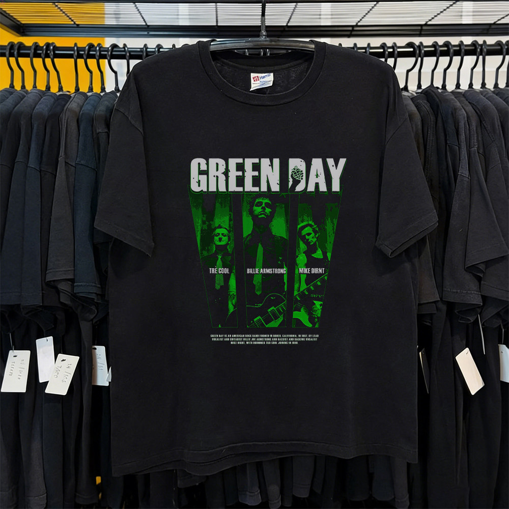 Music.Soul Camiseta Unissex Green Day Punk Rock Retrato Estampa Vintage Confortavel Estilosa Atemporal Casual