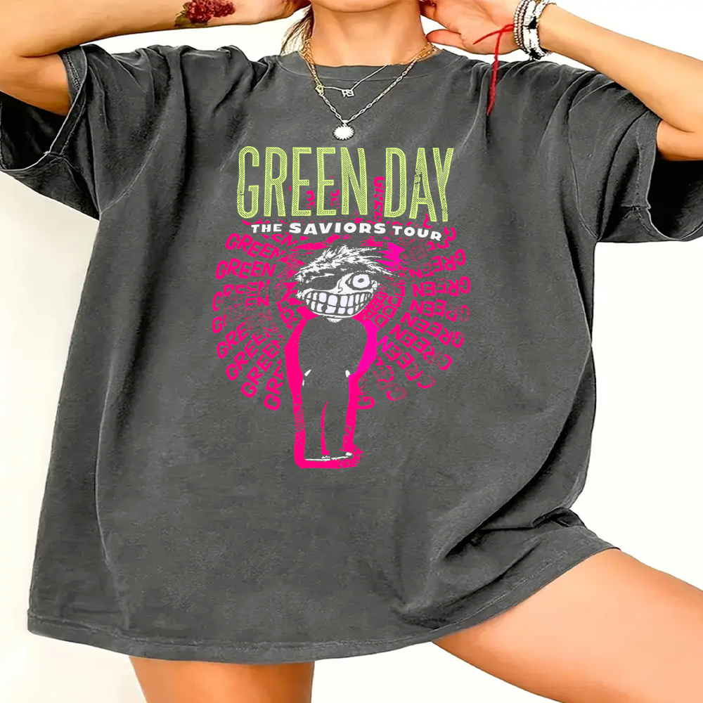 Camiseta Vintage Estonada Retro Green Day Banda Rock World Tour Metal Music